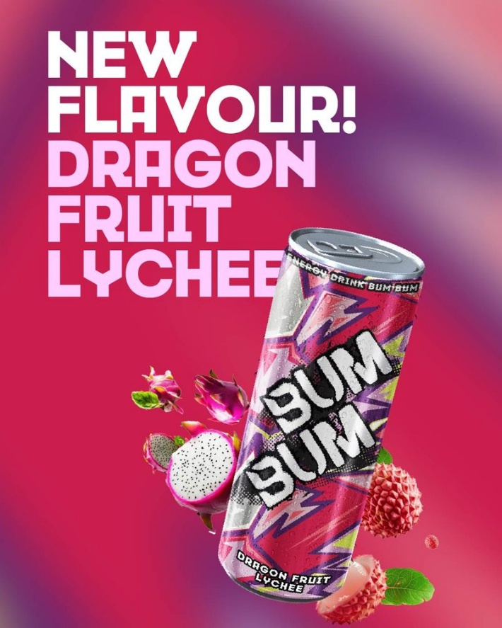 New flavour BUM BUM Energy Drink Dragon Fruit Lychee